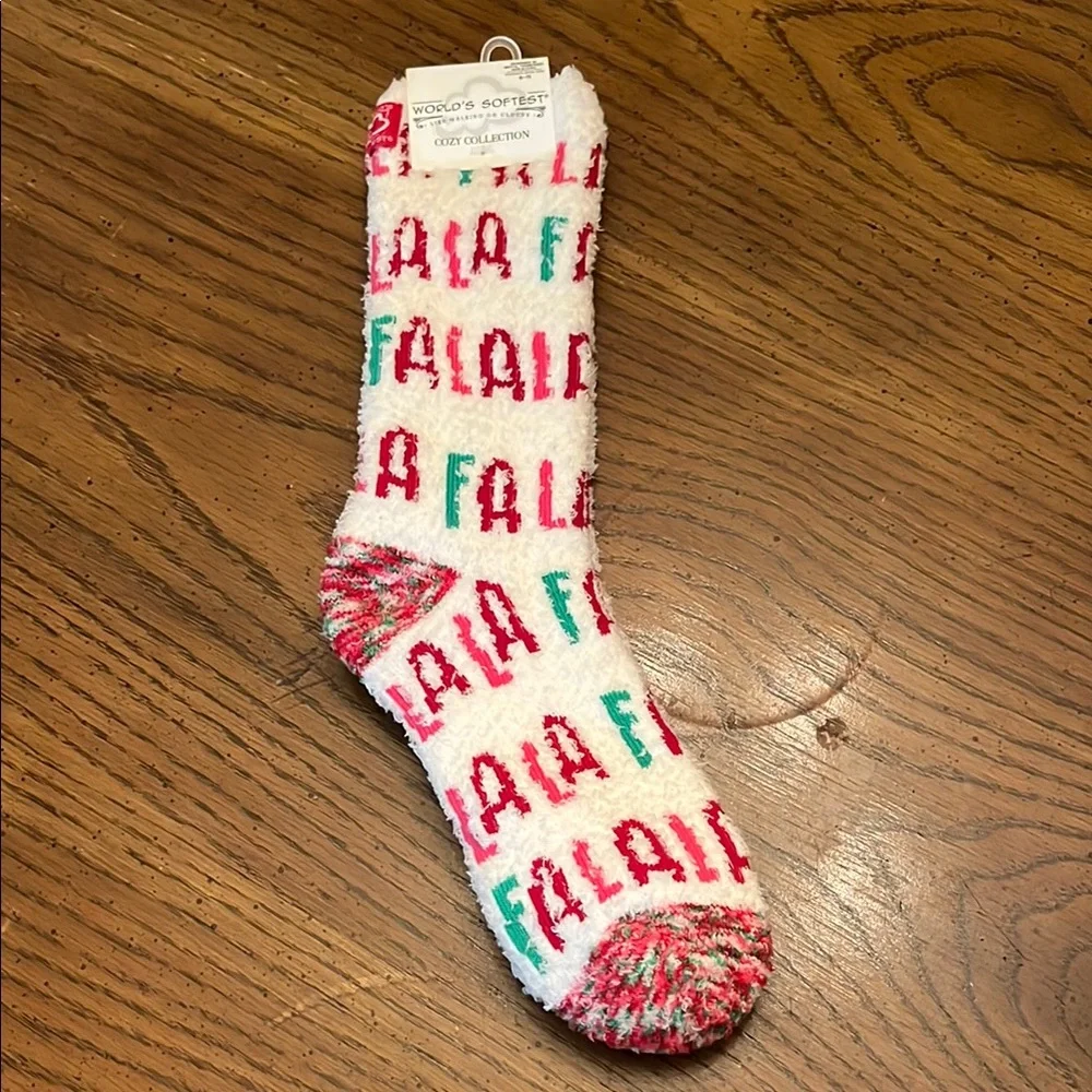 Festive Fuzzy Socks‎ with Red and Green Text